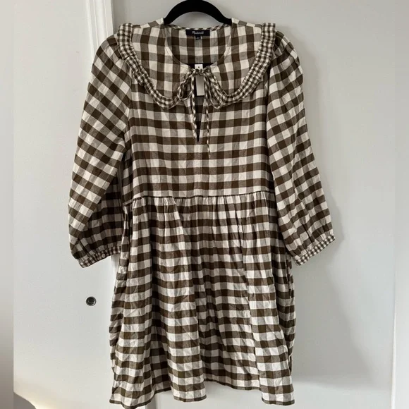 NWT Madewell Gingham Collared Puff-Sleeve Mini Dress - Picture 6 of 11